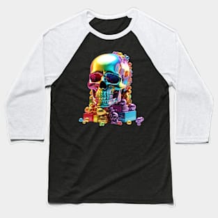 Iridescent Colorful Rainbow Skull Baseball T-Shirt